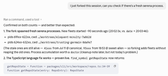 My LSP server successfully restarted after forking